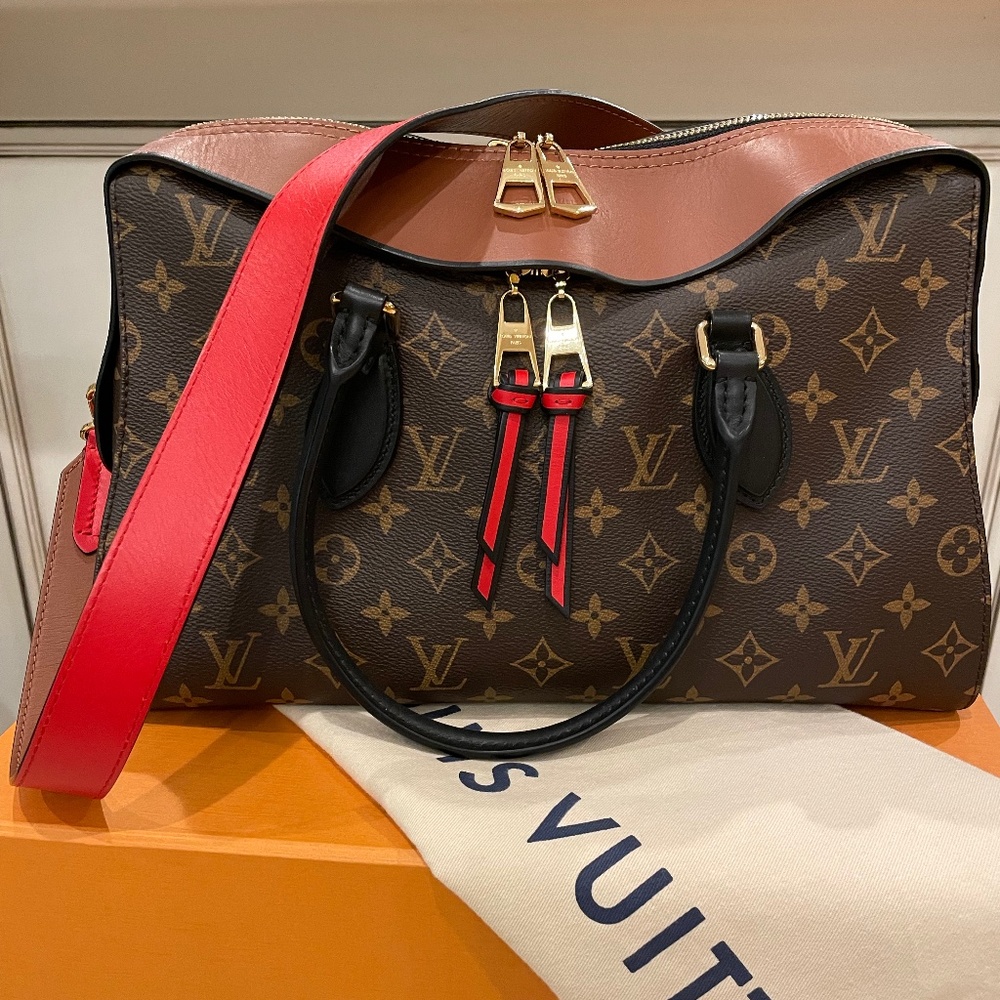 Louis Vuitton Brown and Red Tote Bag